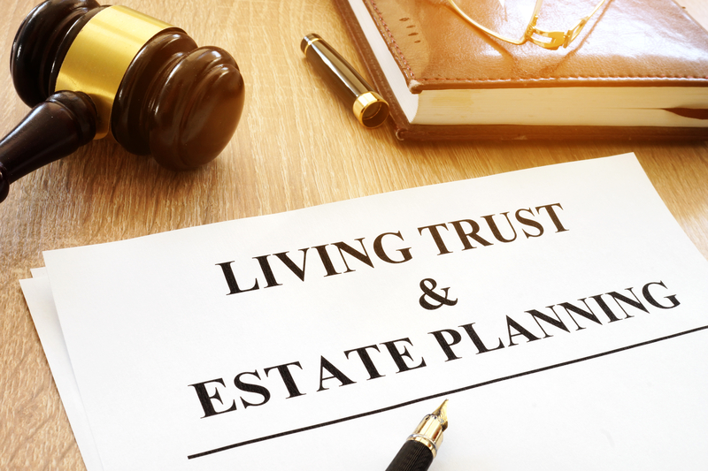 Living trust and estate planning document legal desk